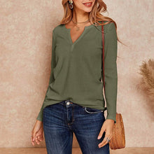 Load image into Gallery viewer, Women's V Neck Waffle Knit Henley Tops
