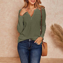 Load image into Gallery viewer, Women's V Neck Waffle Knit Henley Tops