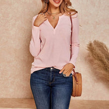 Load image into Gallery viewer, Women's V Neck Waffle Knit Henley Tops