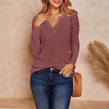 Load image into Gallery viewer, Women's V Neck Waffle Knit Henley Tops