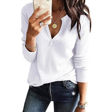 Load image into Gallery viewer, Women's V Neck Waffle Knit Henley Tops