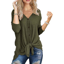 Load image into Gallery viewer, Womens Waffle Knit Tunic Blouse Tie Knot Henley Tops