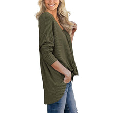 Load image into Gallery viewer, Womens Waffle Knit Tunic Blouse Tie Knot Henley Tops