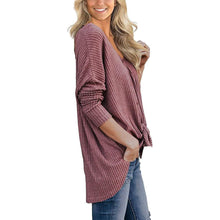 Load image into Gallery viewer, Womens Waffle Knit Tunic Blouse Tie Knot Henley Tops
