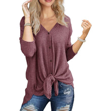 Load image into Gallery viewer, Womens Waffle Knit Tunic Blouse Tie Knot Henley Tops