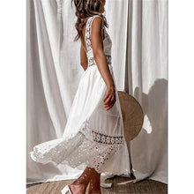 将图片加载到图库查看器,Women's White Sleeveless Solid Lace Panel Dress