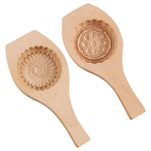 Load image into Gallery viewer, Wooden Tradition Moon Cake Molds Desserts Tools Cake Biscuit Baking Mold Three Dimensional Flower Pattern Wooden Mold Carved Round Wooden Mould Press Mooncake Mold Middle Eastern Cookie Cake Mold