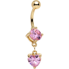 Load image into Gallery viewer, Pink Gem Gold Anodized Drop Me a Line Heart Dangle Belly Ring