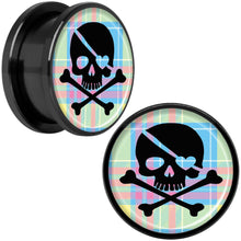 Load image into Gallery viewer, Pink Green Plaid Heart Skull Black Anodized Screw Fit Plug Set 18mm