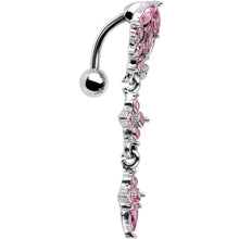 Load image into Gallery viewer, Pink Gem Leafy Vine Top Mount Dangle Belly Ring