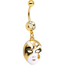 Load image into Gallery viewer, Clear Gem Gold PVD Black Teardrop Masquerade Mask Dangle Belly Ring