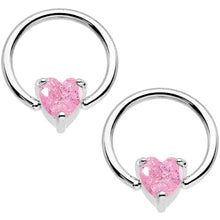 Load image into Gallery viewer, 14G Pink CZ Gem Heart Captive Ring Barbell Nipple Ring Set