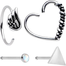 Load image into Gallery viewer, 20G Wings Heart Nose Bone Heart Closure Ring Pack Set of 4