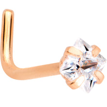 Load image into Gallery viewer, 20G 1/4 Clear Square 2.5mm CZ Gem Rose Gold IP L-Shape Nose Ring