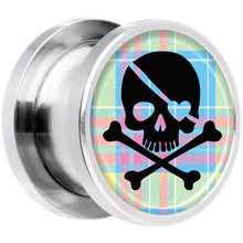 Load image into Gallery viewer, Pink Green Plaid Heart Skull Steel Screw Fit Plug Set 1/2