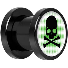 Load image into Gallery viewer, Green Black Skull Black Anodized Screw Fit Plug Set 0G