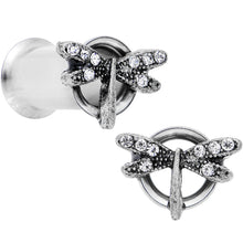 Load image into Gallery viewer, 2G Clear Gem Steel Hi Sky Dragonfly Double Flare Tunnel Plug Set
