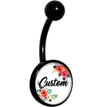 Load image into Gallery viewer, Custom Floral Personalized Name Black Belly Ring