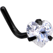 Load image into Gallery viewer, 20G 1/4 Clear Heart 3mm CZ Gem Black IP L-Shape Nose Ring