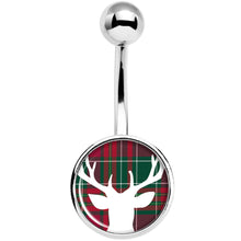 Load image into Gallery viewer, Red Green Plaid Reindeer Belly Ring