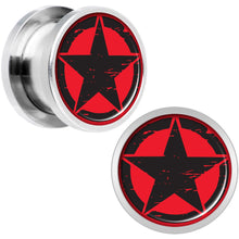 Load image into Gallery viewer, Black Red Distressed Star Steel Screw Fit Plug Set 1/2