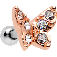 Load image into Gallery viewer, 16G Clear Gem Rose Gold Tone Butterfly Tragus Cartilage Earring