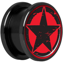 Load image into Gallery viewer, Black Red Distressed Star Black Anodized Screw Fit Plug Set 5/8