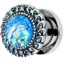 Load image into Gallery viewer, Aqua Gem Iridescent Blue Mermaid Scale Screw Fit Plug Set 6mm to 22mm