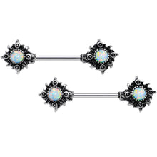 Load image into Gallery viewer, 14G 5/8 White Synthetic Opal Tribal Sun Nipple Barbell Set