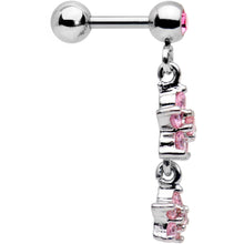将图片加载到图库查看器,16G 1/4 Pink Gem Double Star Dangle Cartilage Tragus Earring