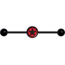 Load image into Gallery viewer, 14G Black Red Distressed Star Black Industrial Barbell 37mm