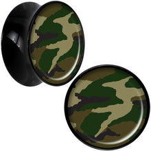 Load image into Gallery viewer, Black Acrylic Woodland Camo Print Saddle Plug Set 18mm