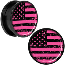 Load image into Gallery viewer, Pink American Flag Black Anodized Screw Fit Plug Set 20mm