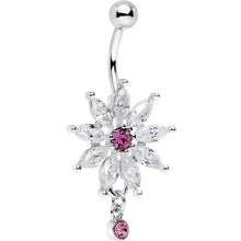 将图片加载到图库查看器,Clear Pink Gem Breathtaking Flower Dangle Belly Ring