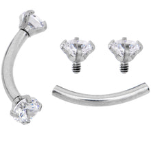 Load image into Gallery viewer, 16G 5/16 CZ Gem Internally Threaded Curved Eyebrow Ring Pack Set of 8