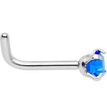 Load image into Gallery viewer, 18G 1/4 Blue 3mm CZ Gem Steel L-Shape Nose Ring