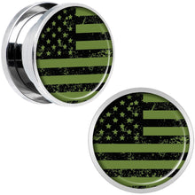 Load image into Gallery viewer, Green American Flag Steel Screw Fit Plug Set 5mm to 20mm