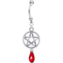 Load image into Gallery viewer, Red Gem Pentagram Dangle Belly Ring Created with Crystals