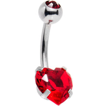 将图片加载到图库查看器,Red CZ Gem Heart Kissed Rose Flower Dangle Belly Ring