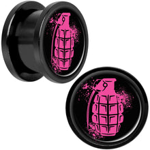 Load image into Gallery viewer, Pink Grenade Black Anodized Screw Fit Plug Set 9/16