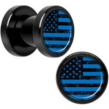 Load image into Gallery viewer, Blue American Flag Black Anodized Screw Fit Plug Set 2G