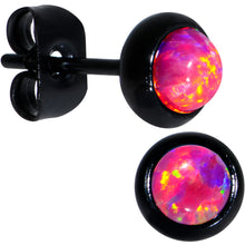 Load image into Gallery viewer, Red Synthetic Opal Black IP 316L Surgical Steel Stud Earrings
