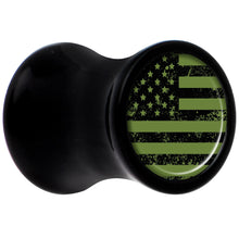 Load image into Gallery viewer, Black Acrylic Green American Flag Saddle Plug Set 2G