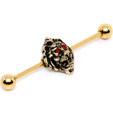 Load image into Gallery viewer, 14G Red Gem Gold PVD Ferocious Lion Industrial Barbell 38mm