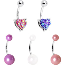 Load image into Gallery viewer, Pink Pastels and Purple Heart Orb Belly Ring Set of 5