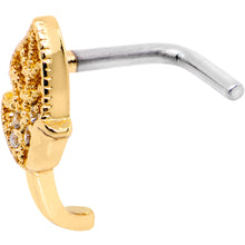 Load image into Gallery viewer, 18G Clear CZ Gold Tone Leaf Faux Hoop L Shaped Nose Ring