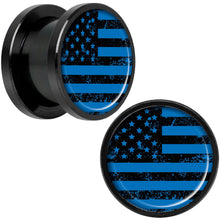 Load image into Gallery viewer, Blue American Flag Black Anodized Screw Fit Plug Set 1/2