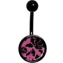 Load image into Gallery viewer, Pink Floral Lace Black Belly Ring