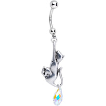 将图片加载到图库查看器,Aurora Gem Kitty Cat Dangle Belly Ring Created with Crystals