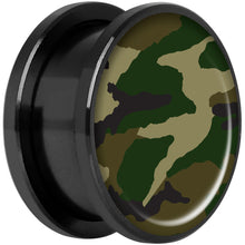 Load image into Gallery viewer, Woodland Camo Print Black Anodized Screw Fit Plug Set 18mm